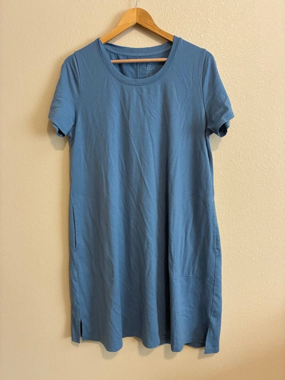 Woolx Georgie Women's Blue Merino Wool Dress Short Sleeve Size Large